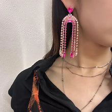 Vintage Pink Ombre Rhinestone Tassel Drop Earrings