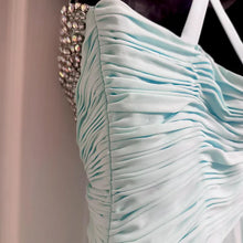 Vintage Tony Bowls Le Gala Ice Blue Prom Dress | Y2K Rhinestone Gown Size 8