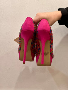 Y2k Pink Sequin Peep Toe Heels