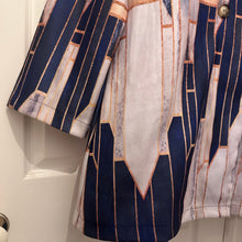 Vintage Abstract Print Oversized Coat | Navy Geometric Statement Jacket | Double Breasted Lightweight Coat | Retro Art Deco Style