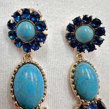 Vintage Turquoise & Sapphire Rhinestone Statement Drop Earrings – Gold Tone
