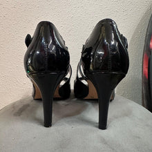 Vintage Diana Ferrari Black Patent Heels / Open Toe Strappy Pumps / Glossy Leather Look / Size US 7.5 / Minimal Chic Heels