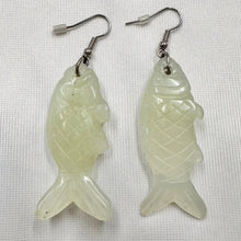Vintage Hand Carved Fish Earrings | Pale Green Jade Style Koi Drop