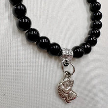 Vintage Black & Silver Beaded Stretch Bracelet Set | Angel Charm Bracelet Duo | Y2K Goth Boho Stack Bracelets | Elastic Beaded Wristwear
