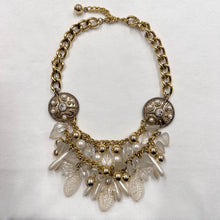 Vintage 60s–80s Inspired Statement Necklace – Gold Chain, Faux Pearl & Crystal Charm Fringe, Bold Party Piece