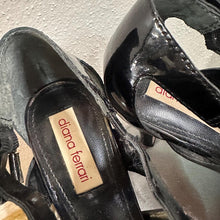 Vintage Diana Ferrari Black Patent Heels / Open Toe Strappy Pumps / Glossy Leather Look / Size US 7.5 / Minimal Chic Heels