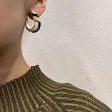 Vintage Black & Ivory Enamel Hoop Stud Earrings | Bold 80s Statement Earrings | Gold Tone Jewellery