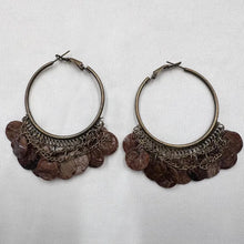 Vintage Shell Disc Hoop Earrings | Antique Brass Boho Festival Jewelry