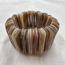 Vintage Mother of Pearl Stretch Bracelet | Natural Shell Tile Bracelet | Neutral Statement Jewelry