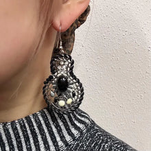 Statement Black & White Mosaic Earrings | Boho Teardrop Dangle Earrings | Silver Tone Beaded Drop Earrings