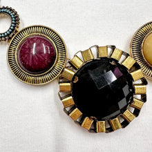 Vintage Chunky Statement Necklace – Oversized Circular Pendant, Faceted Black Stone, Bold Gold Tone Chain
