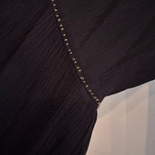 Black Pleated Open Back Tunic Dress, Gold Embellished Long Sleeve Mini Dress, Flared Sleeve Black Dress, Elegant Vintage Eveningwear