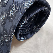 Vintage 100% Silk Tie Navy Blue Atomic Geometric Pattern Novelty Necktie