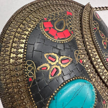 Vintage Bohemian Metal Clutch Bag | Turquoise Style Stone Crossbody Purse | Tribal Mosaic Evening Bag