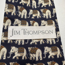 Vintage Jim Thompson 100% Silk Elephant Print Necktie Navy Blue