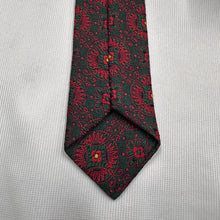 Vintage Floral Paisley Silk-Style Tie Dark Green Red Pattern Retro Necktie