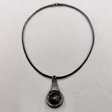 Vintage Black Crystal Pendant Necklace | Gunmetal Snake Chain Necklace | Gothic Minimalist Jewelry | Art Deco Statement Necklace