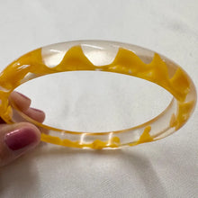 Vintage Yellow Floral Clear Acrylic Bangle Set | Set of 2 Retro Lucite Style Bracelets | 70s Statement Jewelry