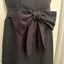 Vintage Handmade Black Evening Gown with Iridescent Rhinestone Straps & Detachable Bow Belt - Open Back Formal Maxi Dress