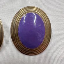 Vintage Purple Cabochon Statement Earrings | Gold Tone Oval Stud Earrings | Retro Lavender Clip Style Earrings
