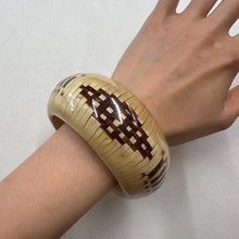 Vintage Woven Resin Bangle / Bamboo Style Wide Bracelet / Natural Boho Statement Cuff