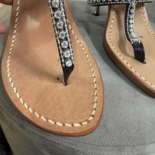 Vintage Italian Leather Rhinestone T-Strap Heels – Safari Club Positano Sandals (EU 38)