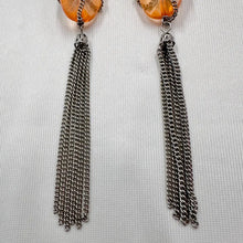Vintage Peach Acrylic & Silver Chain Tassel Earrings | Long Statement Drop Earrings | Y2K Boho Dangle Earrings