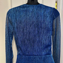 Vintage Electric Blue Metallic Pleated Mini Dress | 1980s Sheer Ruffle Party Cocktail Dress