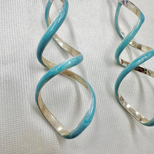 Vintage Marbled Resin Spiral Dangle Earrings | Silver Tone Statement Jewelry