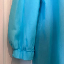 Vintage Aqua Blue Long Sleeve Granny Nightgown - White Embroidered Lace Bodice Yoke Bow Accent Sleep Dress - Fits Modern Large