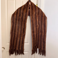 Vintage Genuine Mink Fur Stole Wrap with Fringe Trim | Long Brown Fur Shawl | Old Hollywood Glamour