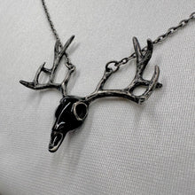 Vintage Deer Skull Necklace | Gothic Antler Pendant Necklace | Silver Tone Woodland Jewelry | Dark Forest Statement Necklaces