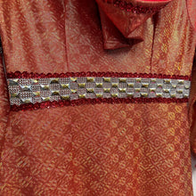 Vintage Metallic Hooded Tunic | Orange Gold Rhinestone Zip Up Top