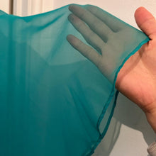 Vintage 70s H&T Creation Teal Cape Dress Size SSW / S | Rare Sheer Chiffon Tiered Overlay Cocktail Dress | Retro V-Neck Avant Garde Dress