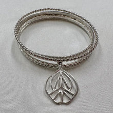 Vintage Silver Tone Leaf Charm Stacking Bangles | Botanical Boho Layering Bracelets | Nature Inspired Jewellery