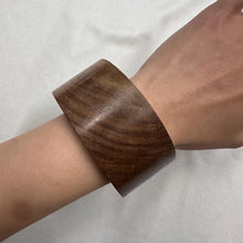 Vintage Wood & Black Acrylic Wide Bangle | Chunky Statement Bracelet | Geometric Artisan Cuff | Bohemian Jewelry