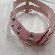 Vintage Pink Double Strap Heart Choker / Faux Leather Choker / Y2K Kawaii Necklace / Harajuku Style / Statement Choker