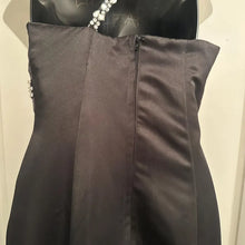Vintage Black Satin Rhinestone Mermaid Evening Gown / Y2K One Shoulder Formal Maxi Dress / Old Hollywood Glam Prom Dress