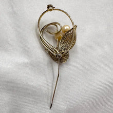 Vintage Pearl Floral Brooch | Gold Tone Filigree Brooch | Mid Century Pearl Pin | 1950s Vintage Jewelry