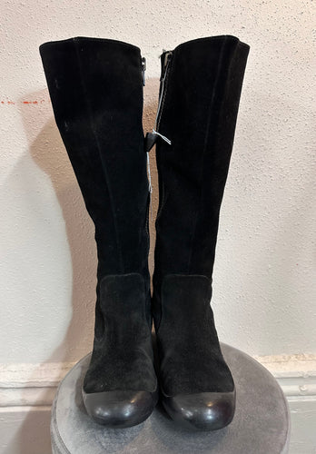Vintage Black Suede & Rubber Blocked Heeled Boots