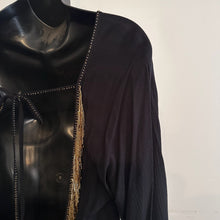 Black Pleated Open Back Tunic Dress, Gold Embellished Long Sleeve Mini Dress, Flared Sleeve Black Dress, Elegant Vintage Eveningwear
