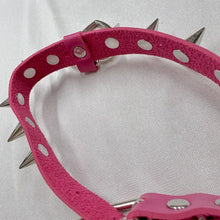Vintage Pink Spiked Choker / Faux Leather Heart Choker / Punk Y2K Necklace / Harajuku Style / Statement Choker
