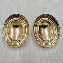 Vintage Purple Cabochon Statement Earrings | Gold Tone Oval Stud Earrings | Retro Lavender Clip Style Earrings