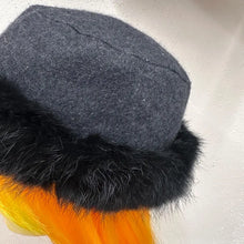 Vintage Charcoal Wool Blend Hat | Black Faux Fur Trim Winter Cap