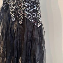Angelucci Design Sequin Maxi Dress, Black Silver Mermaid Hem, Spaghetti Strap Evening Gown