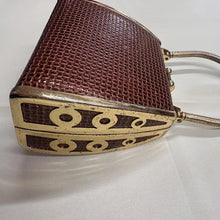 Vintage Gold-Tone Brown Mini Top Handle Bag with Pearl Details