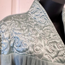Vintage Givoni Sage Velour Robe | Quilted Satin Yoke Housecoat, Fits Large to XL