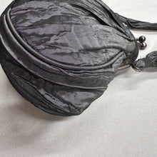 Vintage Charcoal Grey Satin Ruched Evening Bag, Kiss Lock Frame Purse, Y2K Formal Mini Handbag