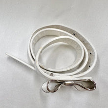 White Bow Belt / Vintage Inspired Faux Leather Ribbon Belt / Coquette Statement Waist Belt / Silver Tone Detail