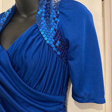 Vintage 80s Electric Blue Sequin Draped Maxi Dress | Open Back Tie Detail, Made Australia